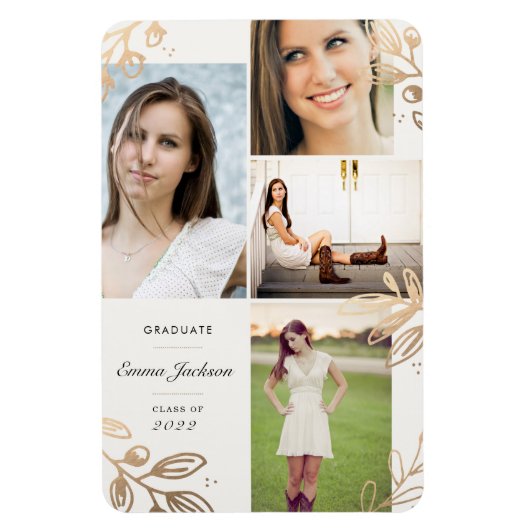 Gold Leaves 4 Photo Grad Announcement Magnet (Vertikal)