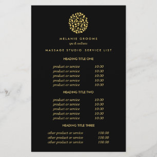 Gold leaves Black Spa Massage Preise und Dienstle Flyer