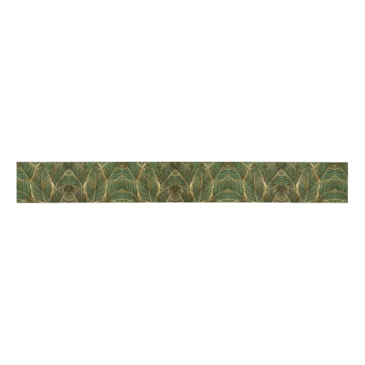 Gold Leaves Forest Green Elegant Pattern Ripsband (Vorderseite)