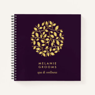 Gold Leaves Logo   Lila   Personalisiertes Monogra Notizblock