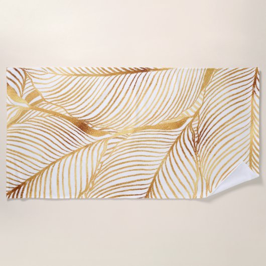 Gold Leaves White Elegant Pattern Strandtuch (Vorderseite)