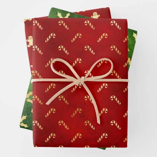 Gold Lebkuchen Männer, Heilige und Bonbons Geschenkpapier Set (Beispiel)