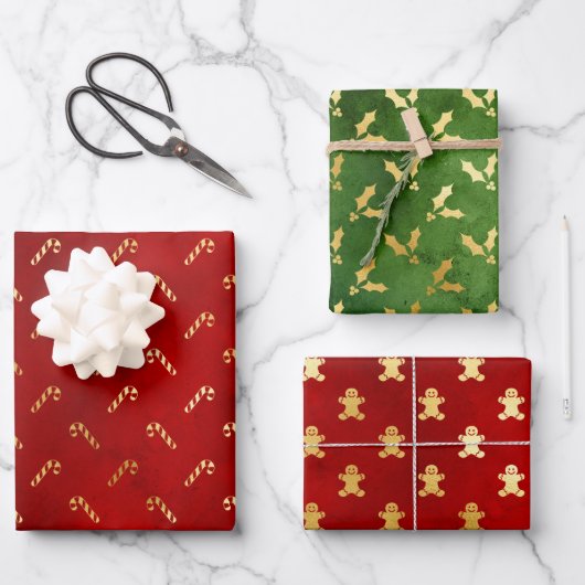 Gold Lebkuchen Männer, Heilige und Bonbons Geschenkpapier Set (Vorderseite)