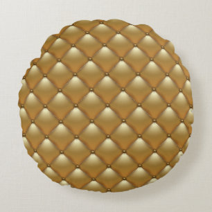 Gold Lederpolsterung, Vintages Sofa. Rundes Kissen