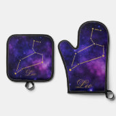 Gold-Leo-Sternbild auf der Dunklen Galaxie | Ofenhandschuh & Topflappen-Set (Vorderseite)