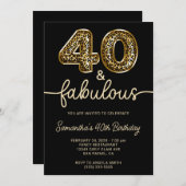 Gold Leopard 40 und fabelhaftes Schwarz Einladung (Vorne/Hinten)