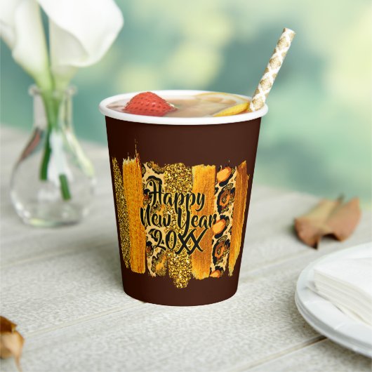 Gold & Leopard Brush Happy New Year 20xx Pappbecher (In Situ)