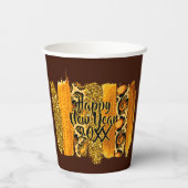 Gold & Leopard Brush Happy New Year 20xx Pappbecher (Rückseite)