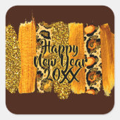 Gold & Leopard Brush Happy New Year 20xx Quadratischer Aufkleber (Vorderseite)