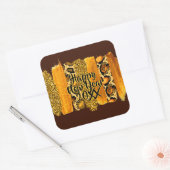 Gold & Leopard Brush Happy New Year 20xx Quadratischer Aufkleber (Umschlag)
