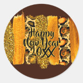 Gold & Leopard Brush Happy New Year 20xx Runder Aufkleber (Vorderseite)