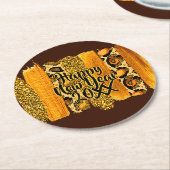 Gold & Leopard Brush Happy New Year 20xx Runder Pappuntersetzer (Angewinkelt)