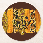 Gold & Leopard Brush Happy New Year 20xx Runder Pappuntersetzer (Vorderseite)