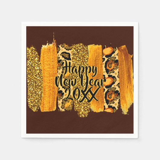 Gold & Leopard Brush Happy New Year 20xx Serviette (Vorderseite)