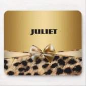 Gold Leopard Cheetah Animal Print Bow Maus Pad Mousepad (Vorne)
