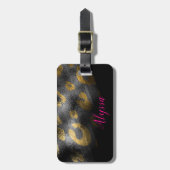 Gold Leopard Cheetah Exotic Print Black Shadows Gepäckanhänger (Vorderseite vertikal)