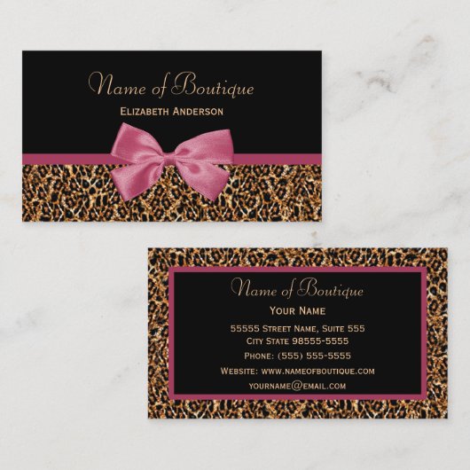 Gold Leopard Fur Chic Mauve Pink Bow Boutique Visitenkarte (Vorne/Hinten)