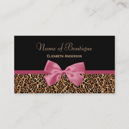 Gold Leopard Fur Chic Mauve Pink Bow Boutique Visitenkarte (Vorderseite)