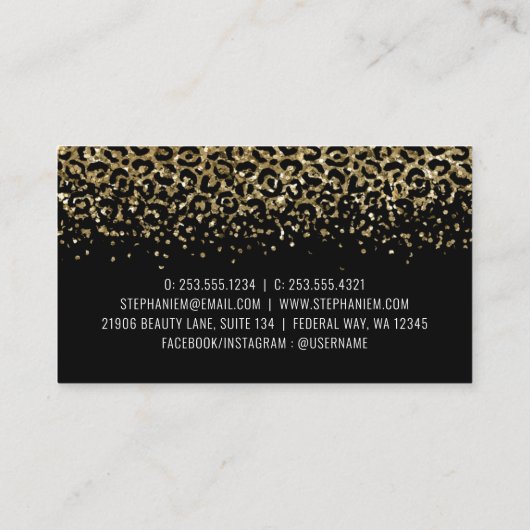 Gold Leopard Glitzer Beauty Salon Visitenkarte (Rückseite)