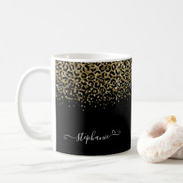 Gold Leopard Glitzer Monogram Black Kaffeetasse
