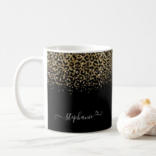 Gold Leopard Glitzer Monogram Black Kaffeetasse (Mit Donut)
