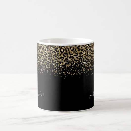 Gold Leopard Glitzer Monogram Black Kaffeetasse (Mittel)