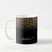 Gold Leopard Glitzer Monogram Black Kaffeetasse (Links)