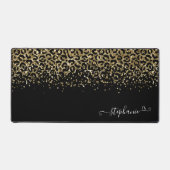 Gold Leopard Glitzer Monogram Black Schreibtischunterlage (Vorderseite)