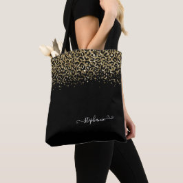 Gold Leopard Glitzer Monogram Black Tasche
