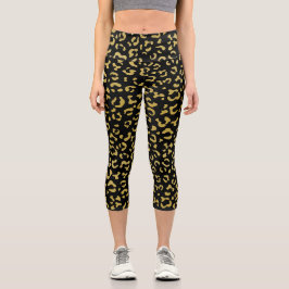 Gold Leopard, Gold Glitzer, Leopard Muster Capri Leggings