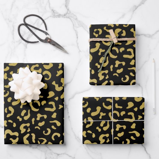 Gold Leopard, Gold Glitzer, Leopard Muster Geschenkpapier Set (Vorderseite)