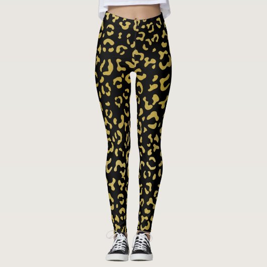 Gold Leopard, Gold Glitzer, Leopard Muster Leggings (Vorderseite)