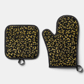 Gold Leopard, Gold Glitzer, Leopard Muster Ofenhandschuh & Topflappen-Set (Vorderseite)