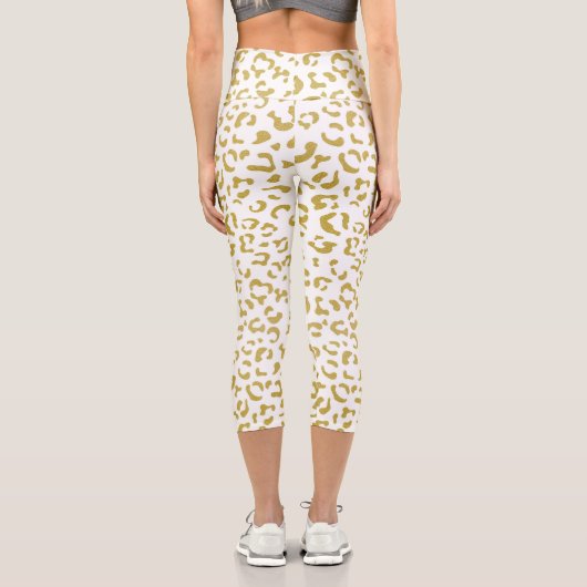 Gold Leopard, Gold Glitzer, Leopard Print Capri Leggings (Rückseite)