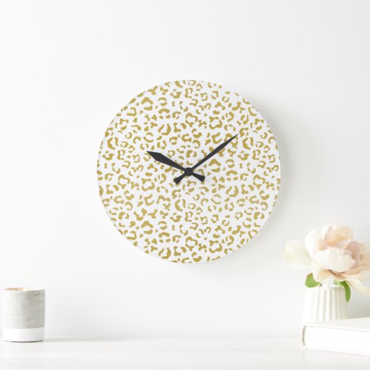 Gold Leopard, Gold Glitzer, Leopard Print Große Wanduhr (Zuhause)