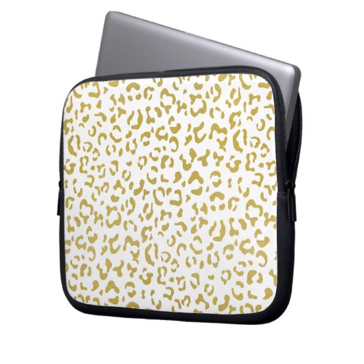 Gold Leopard, Gold Glitzer, Leopard Print Laptopschutzhülle (Vorderseite Links)