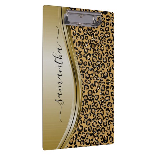Gold Leopard Handgeschriebener Name Metal Monogram Klemmbrett (Rechts)