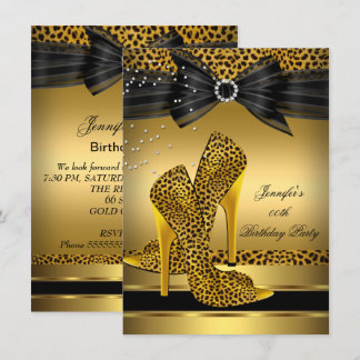 Gold Leopard High Heel Black Bow Geburtstagsparty  Einladung