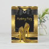 Gold Leopard High Heel Shoe Black Birthday Party 2 Einladung (Stehend Vorderseite)