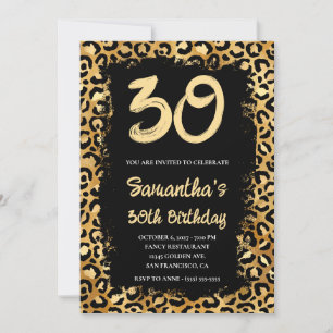 Gold Leopard Painted Black 30. Geburtstag Einladung