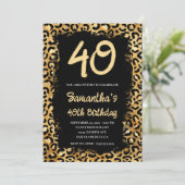Gold Leopard Painted Black 40. Geburtstag Einladung (Stehend Vorderseite)