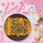 Gold & Leopard Pinselstriche Happy New Year 20xx 9 Pappteller (Party)