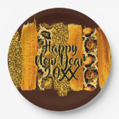 Gold & Leopard Pinselstriche Happy New Year 20xx 9 Pappteller (Vorderseite)