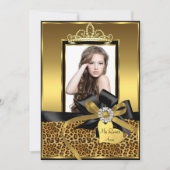 Gold Leopard Print Bow Foto Quinceanera Einladung (Vorderseite)