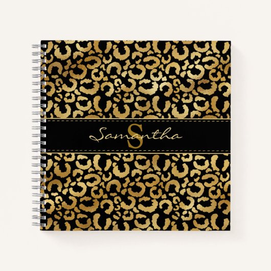 Gold Leopard Print Custom Spiral Notebook Notizblock (Vorderseite)