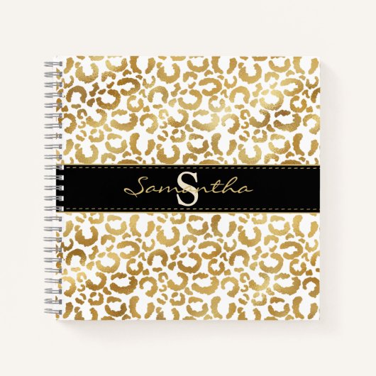 Gold Leopard Print Custom Spiral Notebook Notizblock (Vorderseite)
