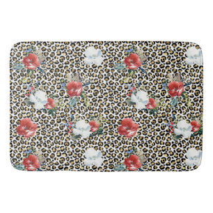 Gold Leopard Print Floral Badematte