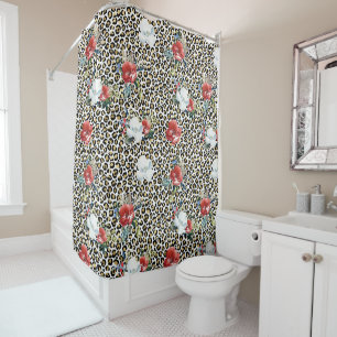 Gold Leopard Print Floral Duschvorhang