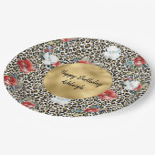 Gold Leopard Print Floral personalisiert Pappteller (Schrägansicht)