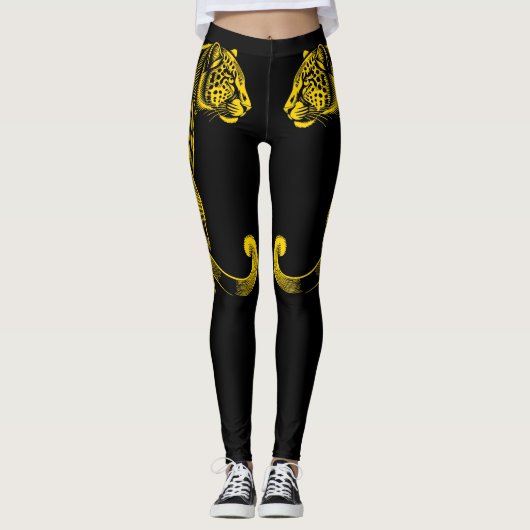 Gold Leopard Print Fun Safari Pattern Leggings (Vorderseite)